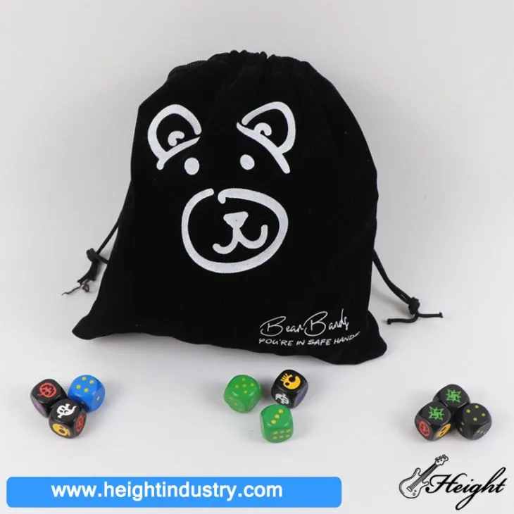 Black Custom Printed Drawstring Dice Bag